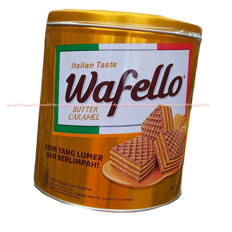 Wafello Butter Caramel 228gr Italian Taste Wafer Krim Yang Lumer Dan Berlimpah Kemasan Kaleng Kuning Wafelo Wafers Karame Wafel Lo Cemilan Snackl