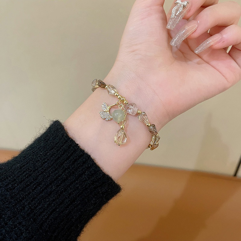 Gelang Daun Berlian Kristal Mewah Perhiasan Tangan Opal Super Lucu