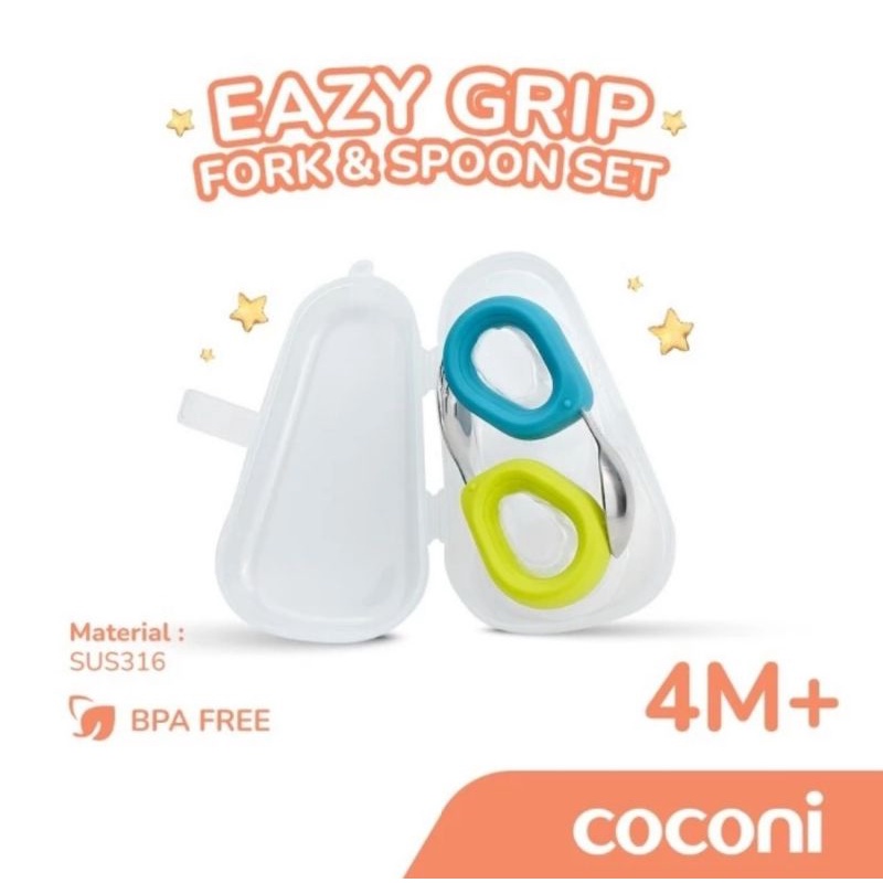 COCONI Eazy Grip Fork &amp; Spoon Set / Sendok Garpu Makan Anak MPASI