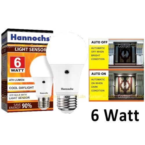 Lampu Led Hannochs Light Sensor ( Sensor Cahaya ) 6 Watt Cahaya Putih