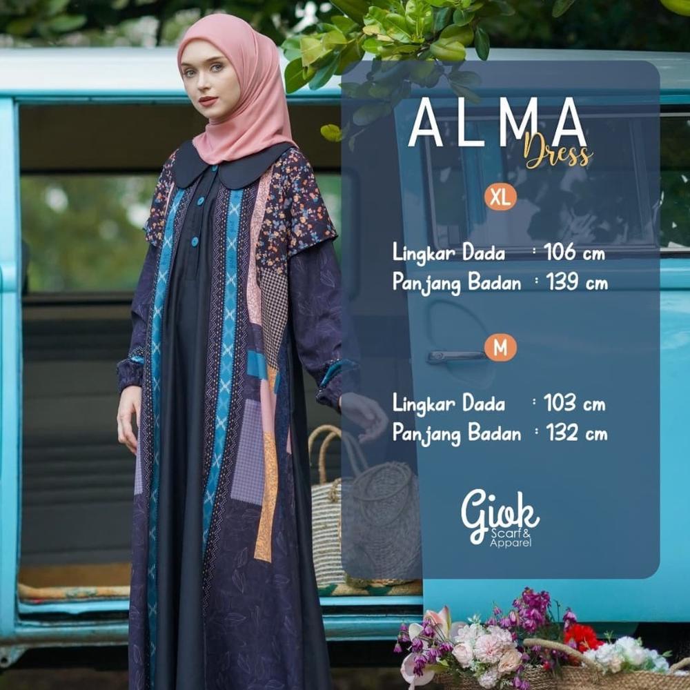 PROMO DRESS DEWASA GIOK SERIES ALMA-FASHION MUSLIM HIJAB KEKINIAN DRESS JUMBO DEWASA Murah