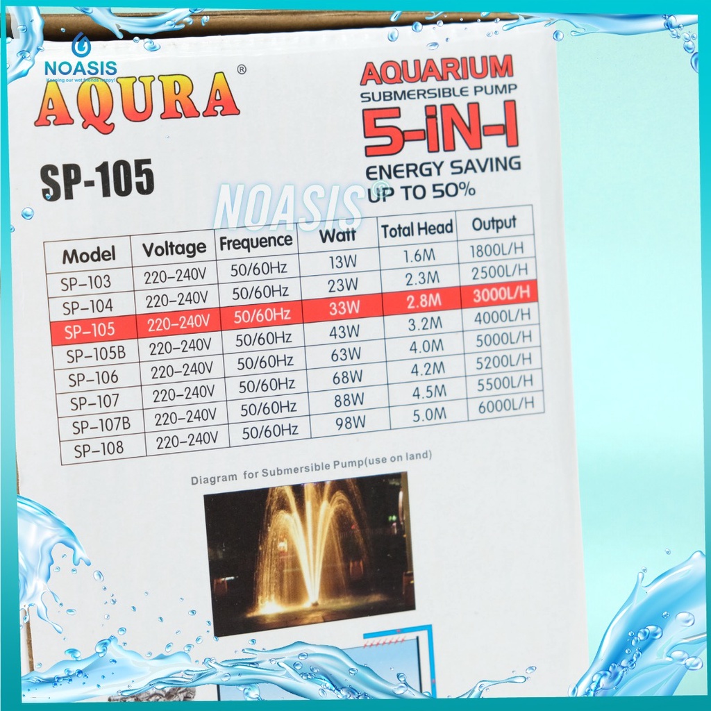 AQURA Pompa Air Celup Aquarium AQURA sp 105 Sp - 105 33 W 3000 Litter