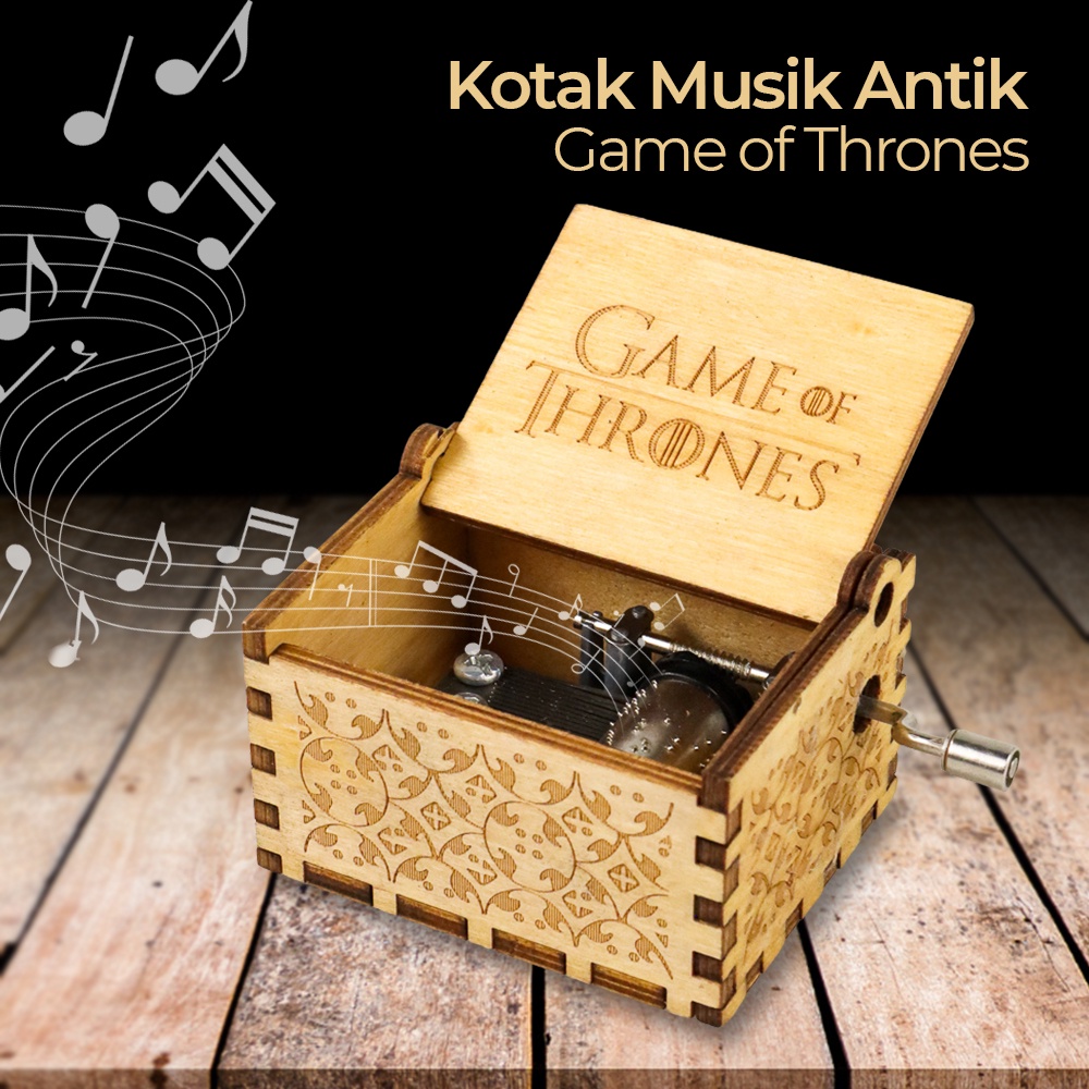 Kotak Musik Kayu Antik Wooden Music Box Game of Thrones Engraving