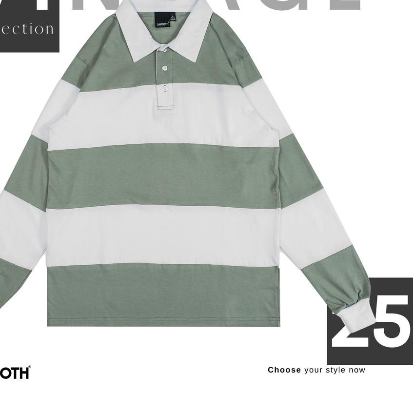 ✬ SMOOTH BASIC Vintage Rugby Polo Shirt - White Sage ♟