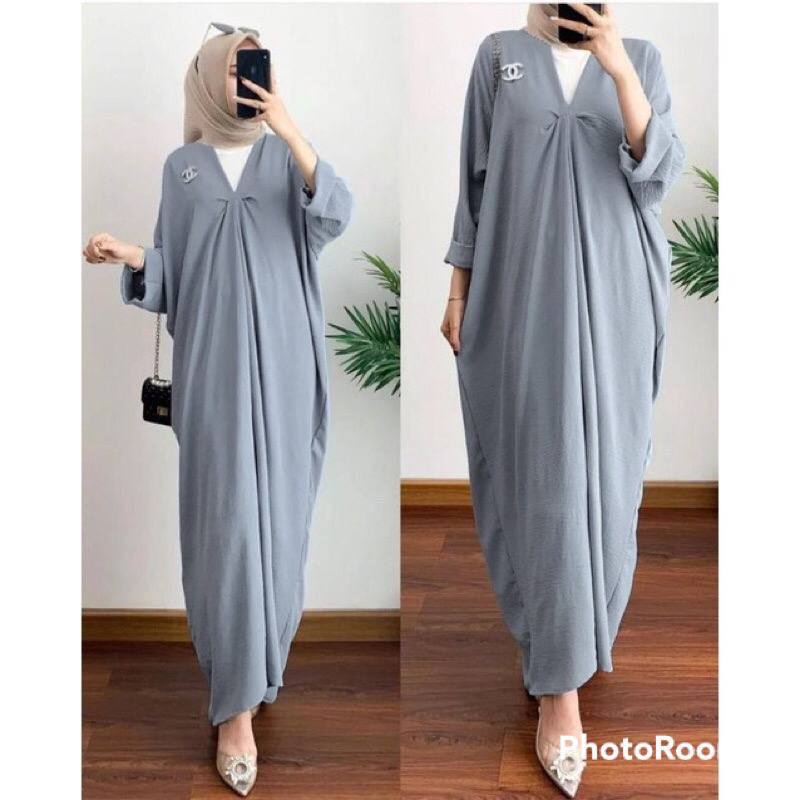 Kaftan Jumbo Syamilda Matt Crinkle AirFlow Kerah Oblong