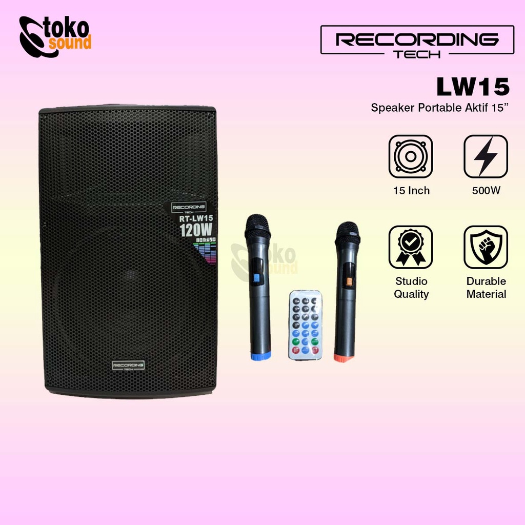 Recording Tech RT LW 15 LW-15 Speaker Portabel with 2 Mic Wireless