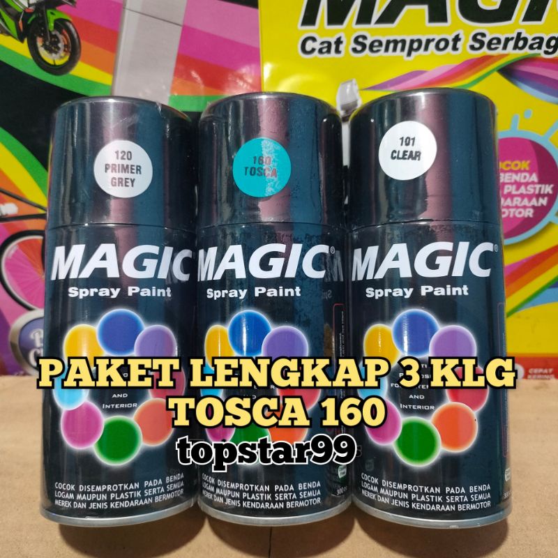 Pilok Pilox Cat Semprot Magic Paket Lengkap 3 Kaleng 300cc Paketan Hijau Toska Tosca 160 Primer Grey Epoxy 120 Clear Pernis Glossy Mengkilap 101 Spray Paint