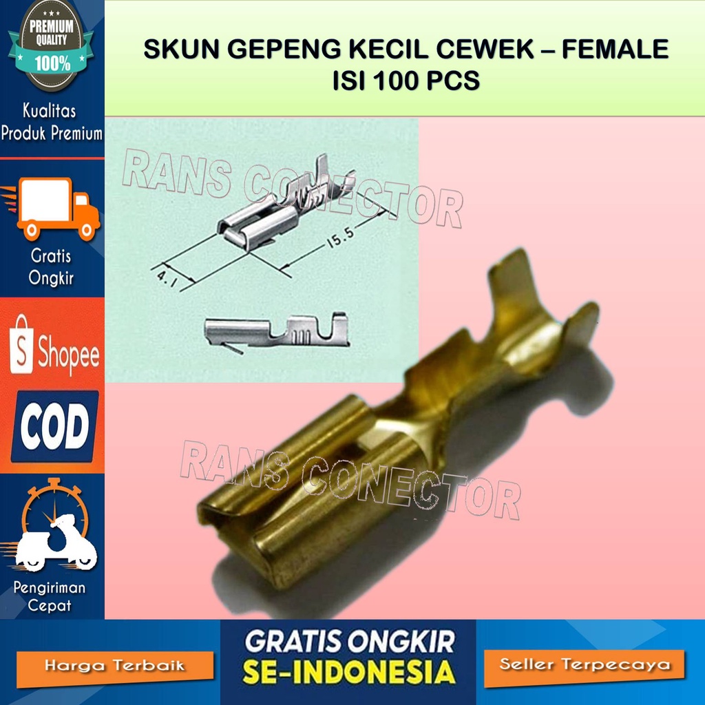 ISI 100 PCS..SKUN SOKET GEPENG KECIL FEMALE CEWEK SKUN KABEL SOKET GEPENG KECIL