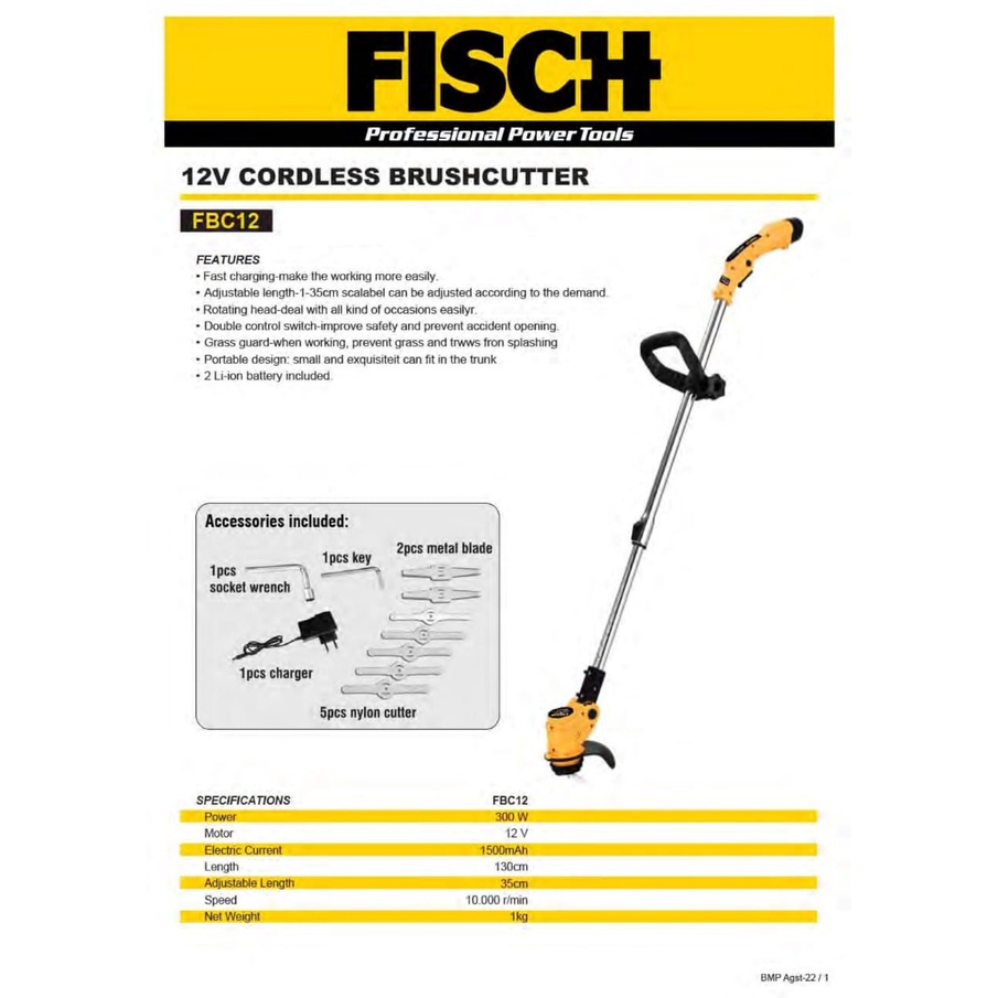 Fisch Grass Cordless Brushcutter Mesin Potong Rumput Nirkabel FBC12