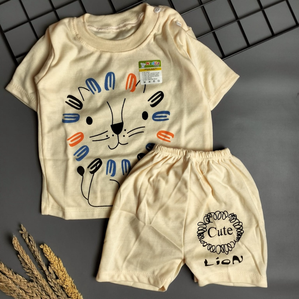 setelan pendek bayi 3-12 bulan motif cute lion