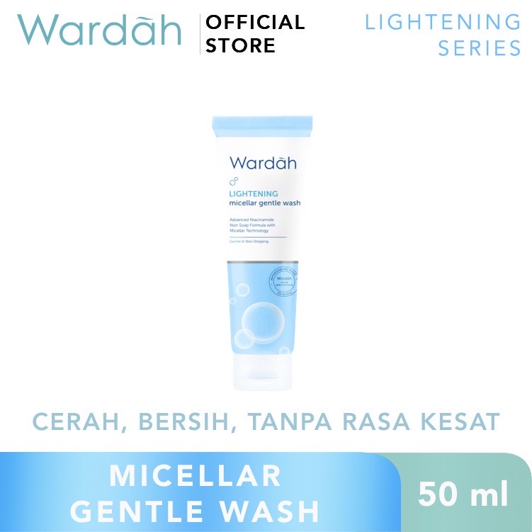 WARDAH Lightening Micellar Gentle Wash Indonesia / Pembersih Wajah 50ml 100ml / Advanced Niacinamide Non Soap Formula With Technology / Gentle &amp; Non Stripping / Facial Foam Cleanser Cleansing Water Makeup Glow Sabun Cuci Muka / Skincare Face Care Series