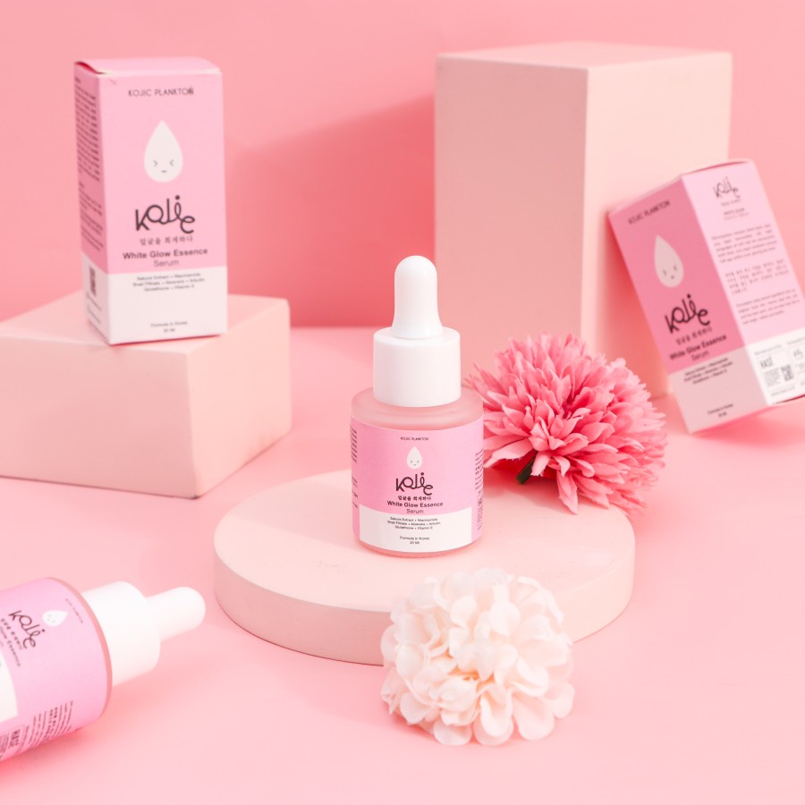 Serum Cream mencerahkan Menyamarkan Meratakan Menenangkan Melembabkan Mencegah tanda tanda Penuaan Kerutan Noda kusam Kemerahan Dark Spot Kojic Plankton White Glow Essence Serum Ampuh Original BPOM