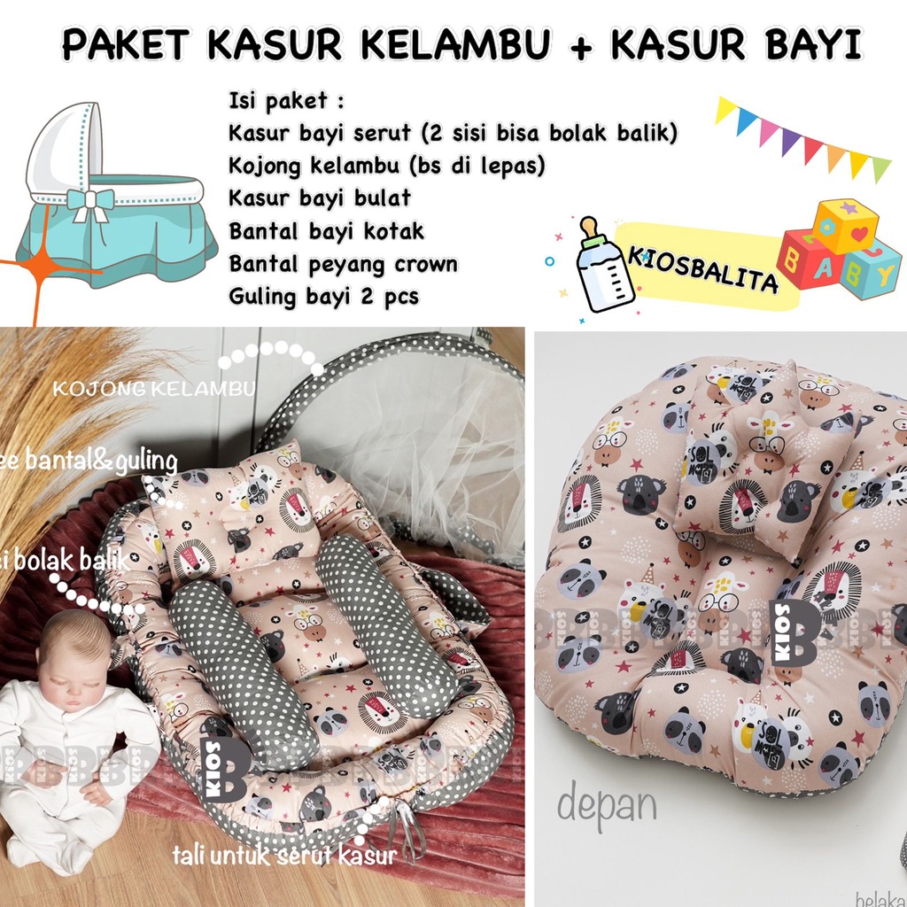 PAKET 2IN1 KASUR BAYI BABY NEST SERUT KELAMBU + KASUR BAYI SOFA BAYI + FREE( 2 BANTAL + 2 GULING BAYI)