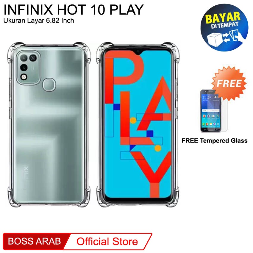 Anti Crack Infinix Hot 10 Play (6.82&quot;) | Soft Case Anti Bentur + FREE Tempered Glass