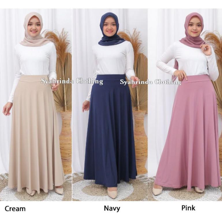 MURAH  Rok Panjang Payung Polos Lebar Wanita Jersey Premium Import Rok Lebar Hitam Bawahan Wanita