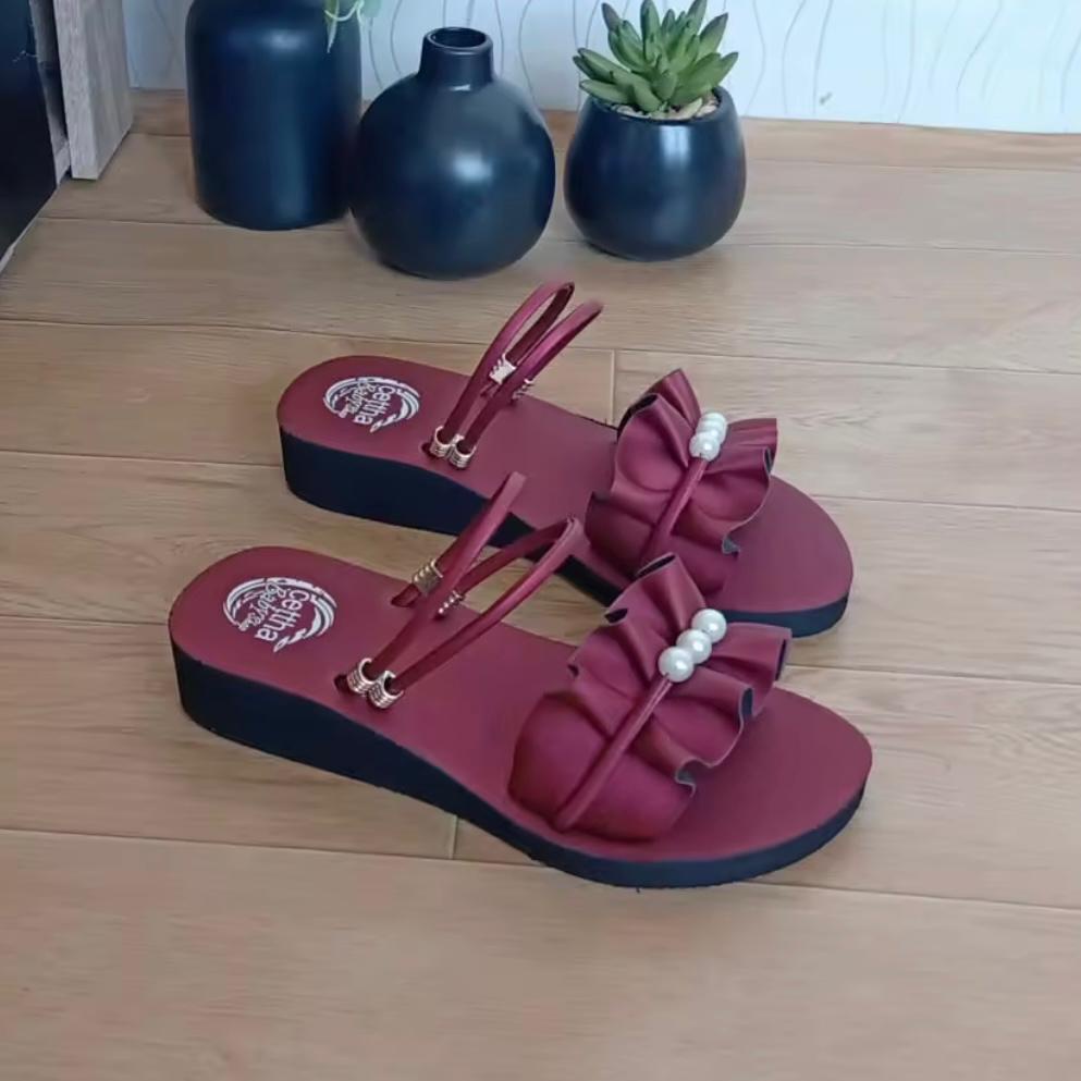 Sandal Wedges MONICCA wanita Kerut mutiara 5CM