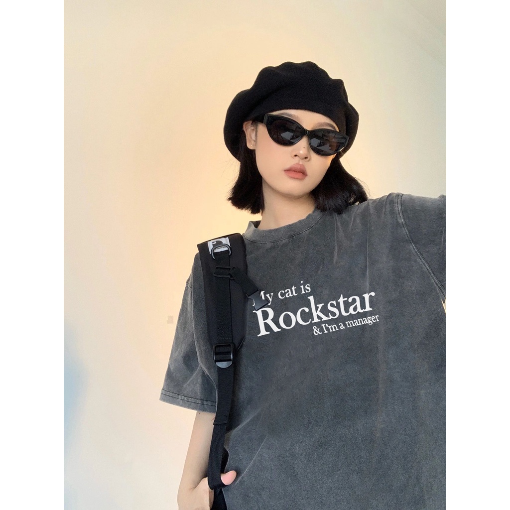 T-shirt Hitam Washed Oversize Kaos Lengan Pendek Baju Wanita Korean Style Graphic Tee 002