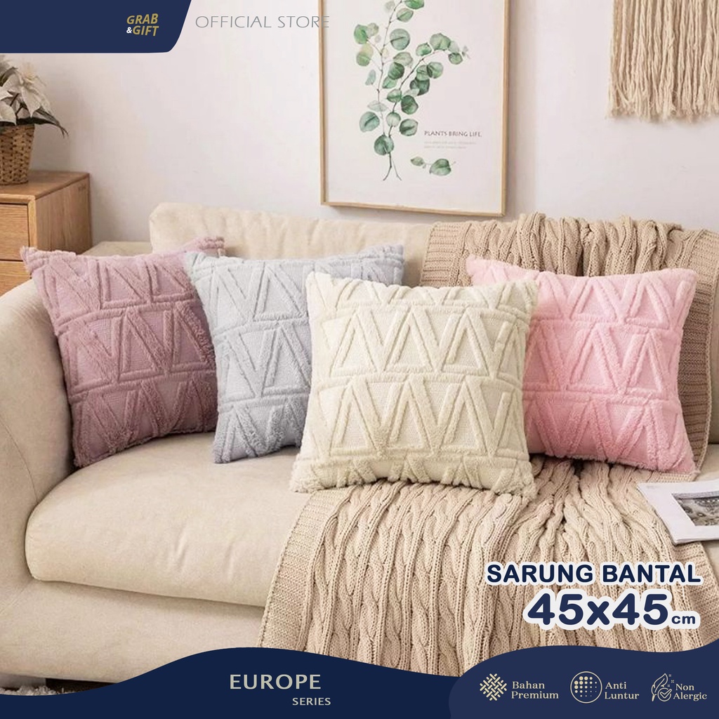 SARUNG Bantal Sofa Europe Style Pattern Style Luxury Bulu Timbul Halus 45x45 cm Grabandgift