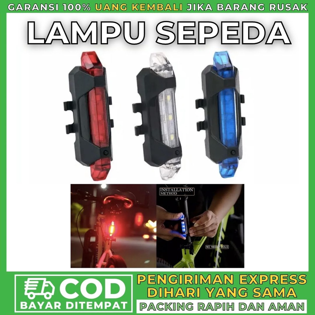 Lampu Sepeda Belakang LED USB Isi Ulang Charge Bicycle Charger Kelap Kelip Depan Ontel Anak Murah Ca