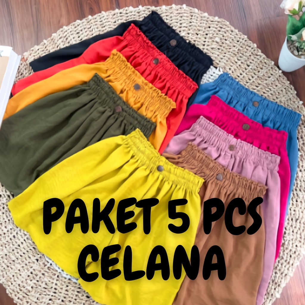 PAKET 5 PCS HOTPANTS CHACHA / CELANA PENDEK SANTAI BAHAN CRINCLE AIRFLOW / Celana Pendek Wanita