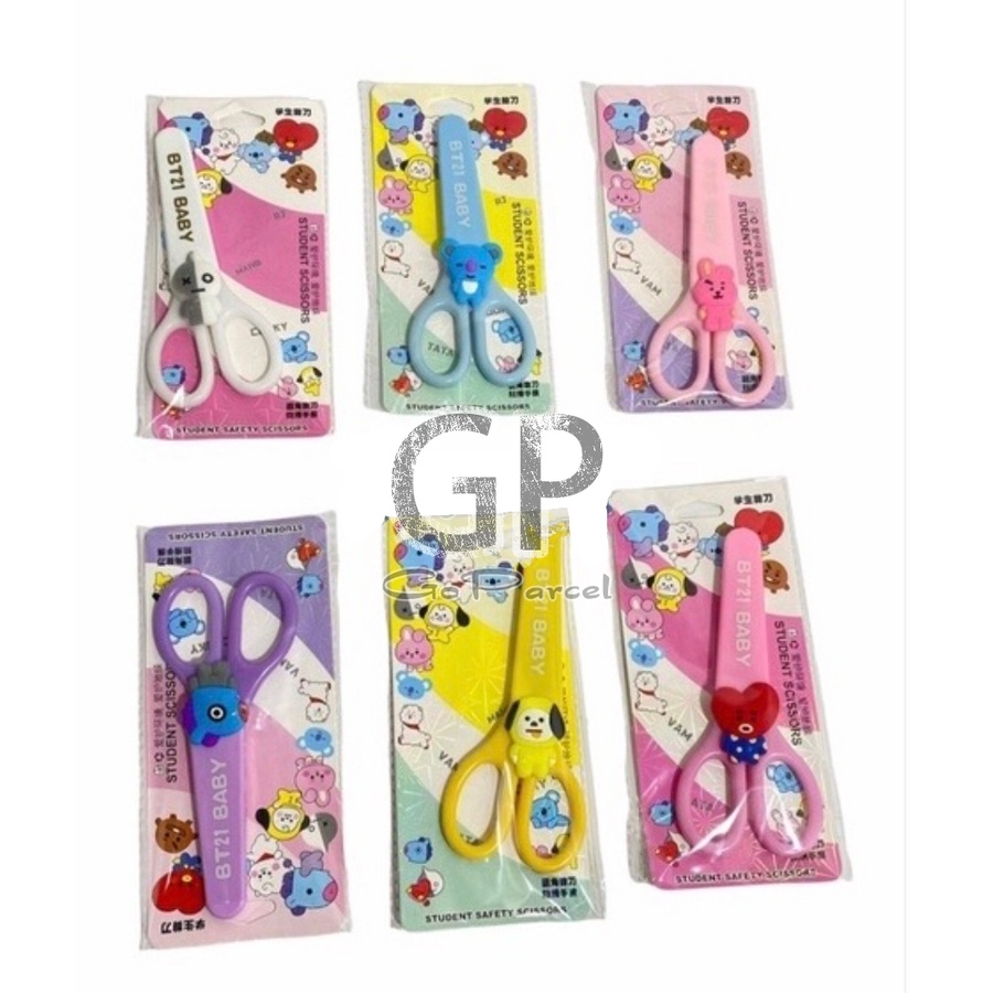 ( Ecer 1 Pc ) PLASTIC MOTIF SCISSOR WITH COVER ( STAINLESS STEEL ) - GUNTING BESI ANAK MULTIGUNA DG TUTUP AMAN FROZEN ELSA / UNICORN / LOL / HELLOKITTY / BTS / BARE BEARS / FLAMINGGO - UJUNG TUMPUL TIDAK TAJAM