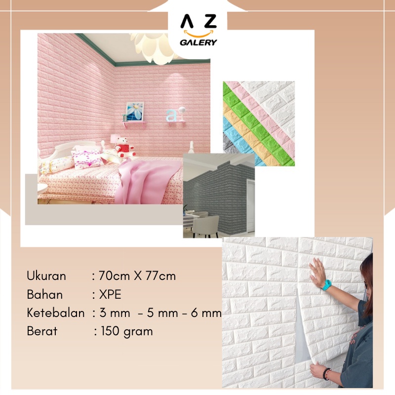 AZGALERY Wallpaper Dinding Foam 3D Batu Bata Wall Sticker Interior Wallfoam Dekorasi Rumah WP01