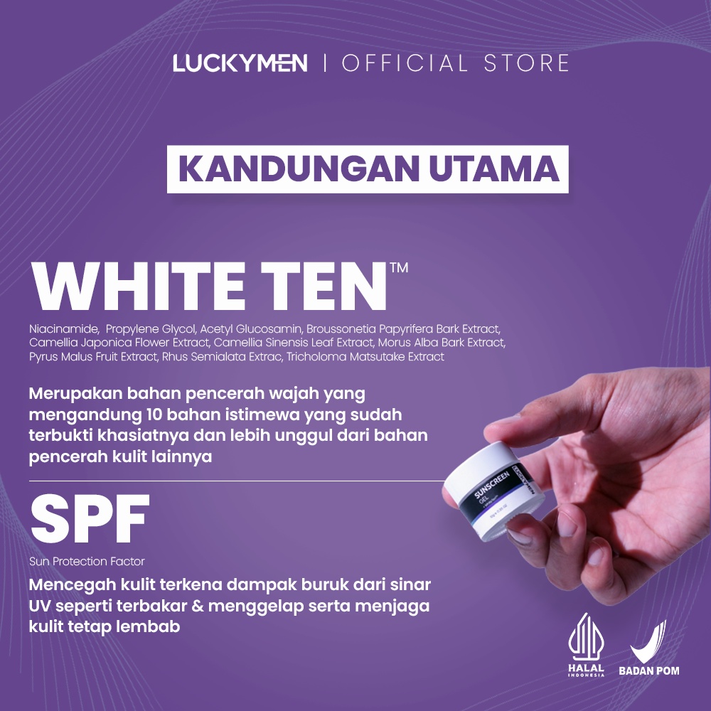 Krim Cream Pencerah pelindung Kulit Wajah dari Sinar UV Matahari Luckymen Sunscreen Gel Tabir Surya Penghilang Jerawat Acne Sunscreen Gel Original BPOM