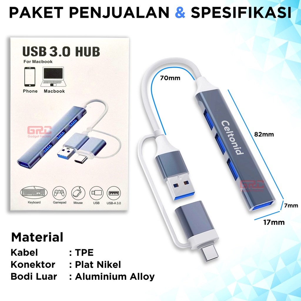 Adapter Converter USB Type C to 4 Port HUB 4 in 1 OTG