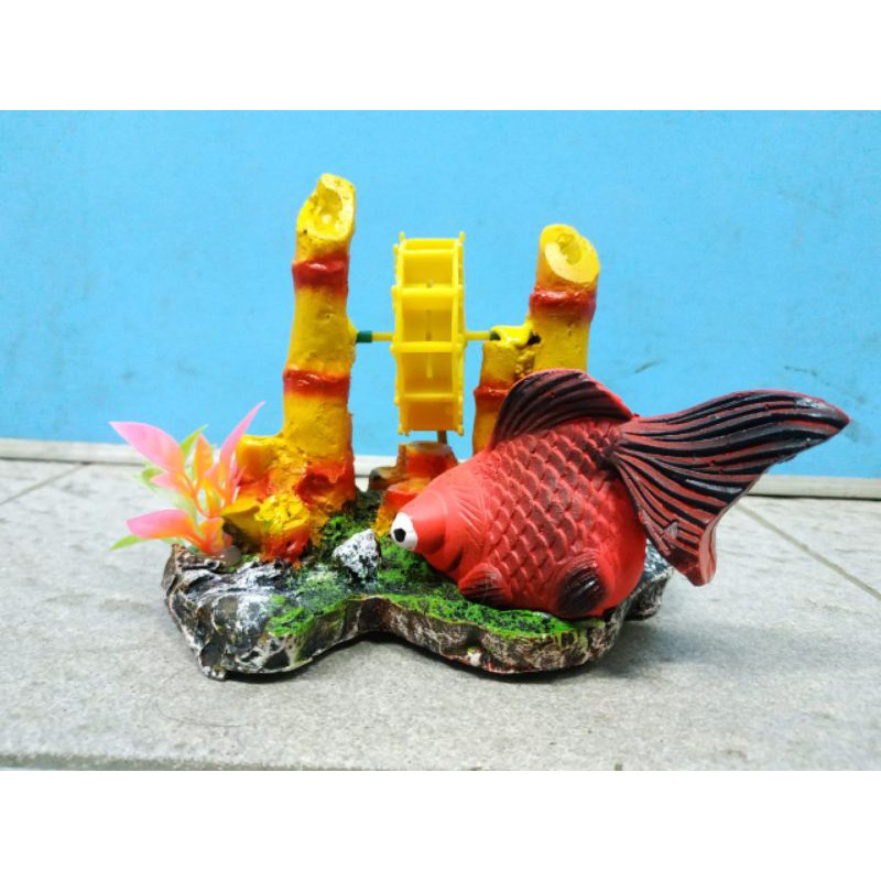 Hiasan aquarium ikan koki dan kincir, dekorasi aquarium ikan mas koki dan kincir, ornamen aquarium i