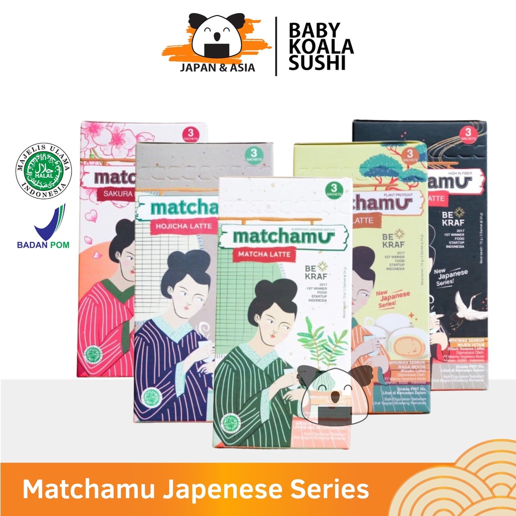 MATCHAMU Latte Japanese Series 1 Box Halal | Sakura Matcha Hojicha Black Sesame