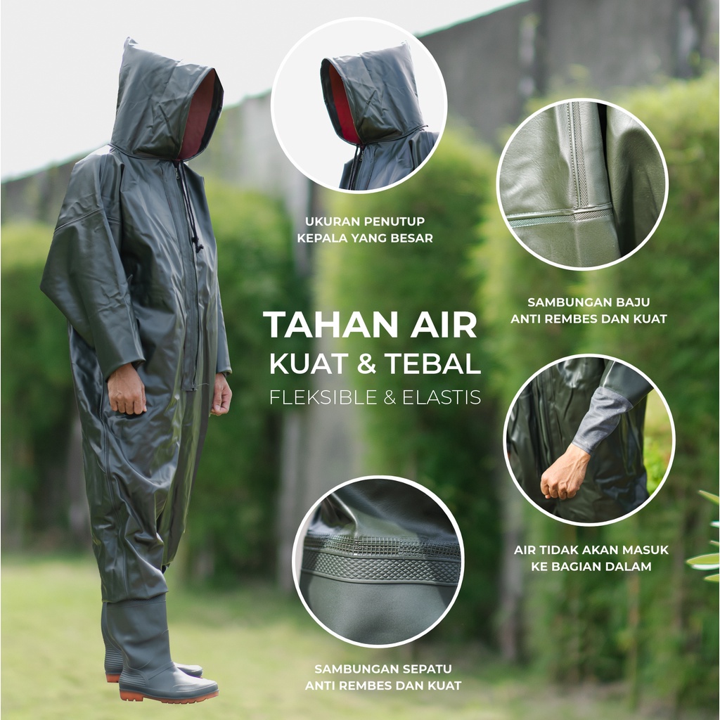 Set Baju Sepatu Boots  Full Body Satu Badan Sepatu Sawah Nelayan Petani Kuat Dan Tebal Anti Air