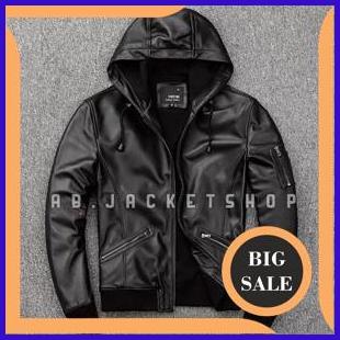 Jaket kulit asli hoodie jaket kulit domba kupluk pria 1M4R23 suku cadang