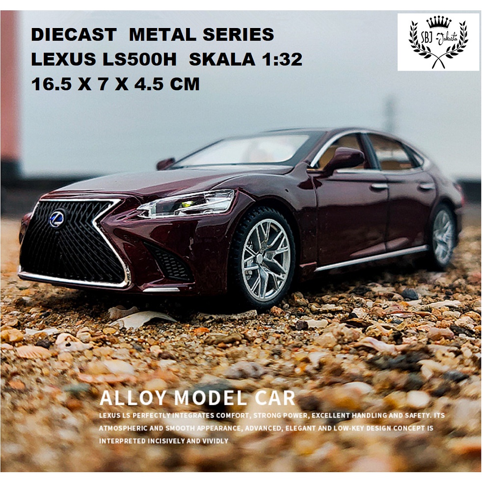 Diecast miniatur mobil LEXUS LS500H Metas Series skala 1 : 32 logo bercahaya