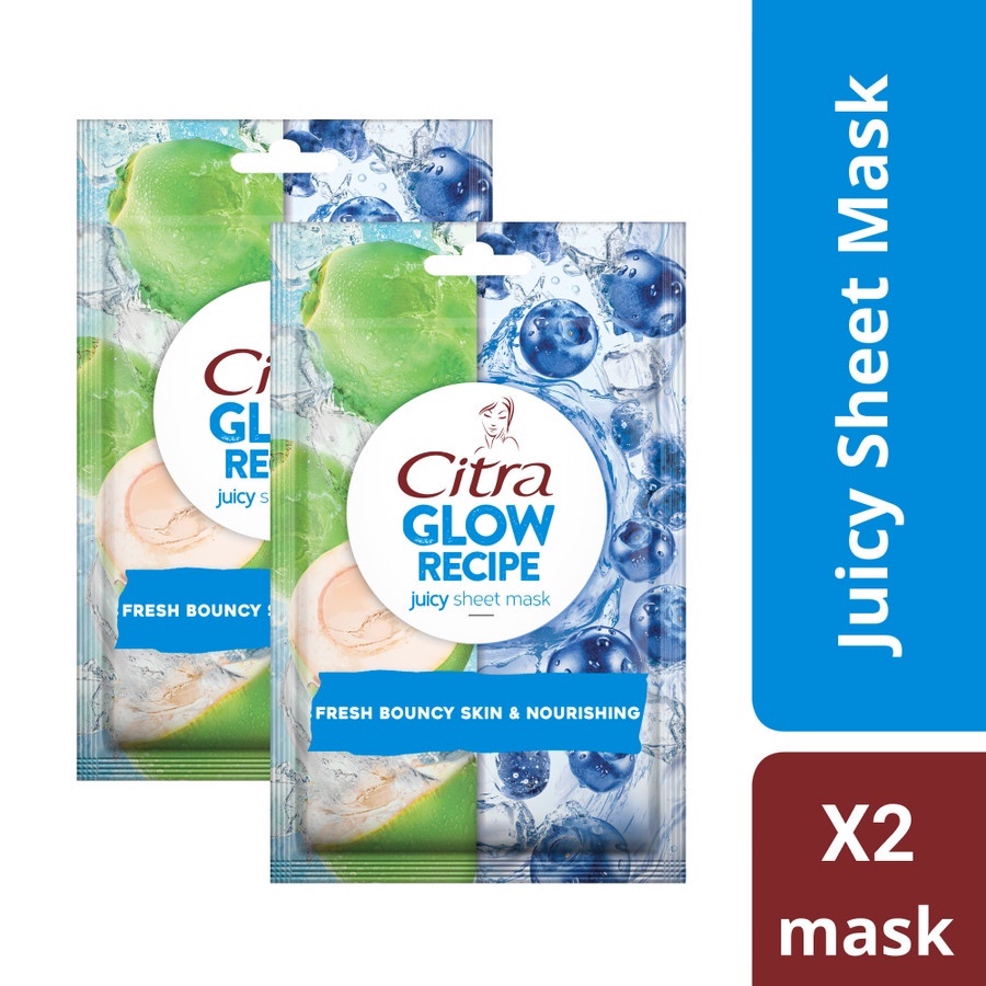 CITRA Glow Recipe Juicy Sheet Mask Coconut Water+Blueberry 25gr - (Twinpack 2 pcs)