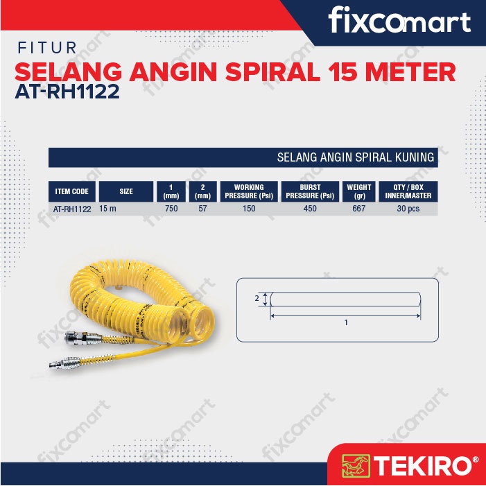 TEKIRO Selang Kompresor Tekiro Kuning 15 M / Tekiro Selang Recoil Kuning