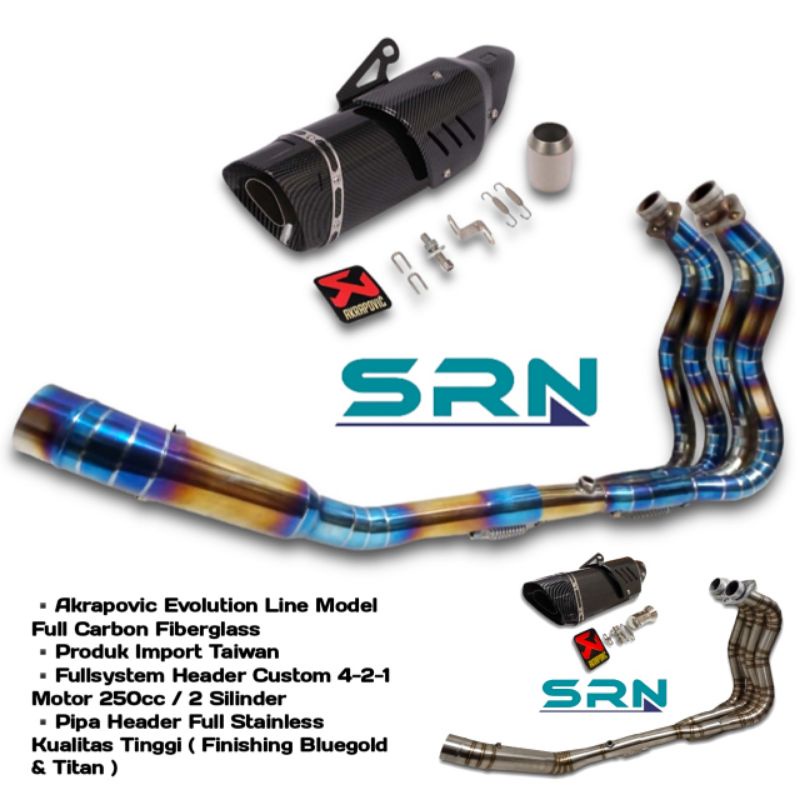 KNALPOT AKRAPOVIC EVOLUTION LINE MODEL FULL CARBON IMPORT HEADER CUSTOM 4 SILINDER 2-4-1 NINJA 250FI