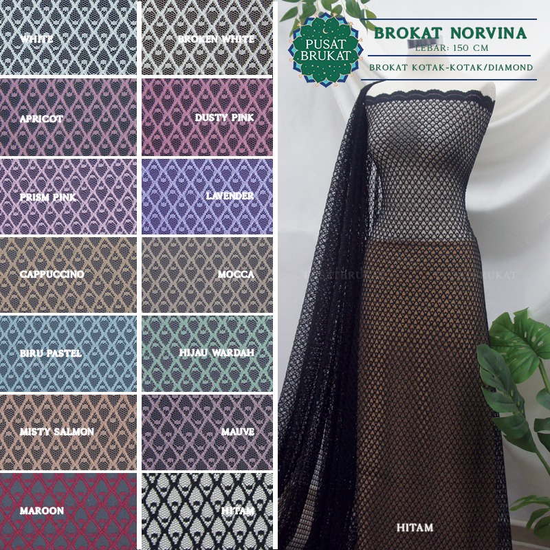 KAIN BROKAT TILE MOTIF DIAMOND MESH - KAIN KEBAYA BRUKAT KOTAK KOTAK / NORVINA [harga per 0.5m]