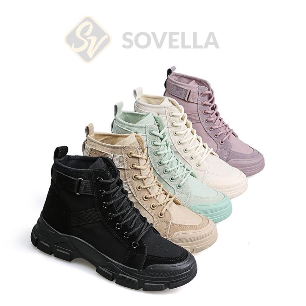TERPERCAYA SOVELLA Lizza Sepatu Sneakers Boots Wanita Import Hitam Violet