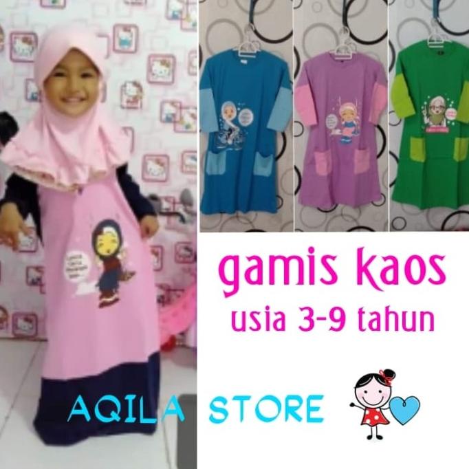 HOT SALE baju muslim anak perempuan /gamis kaos muslim anak 3-9 tahun