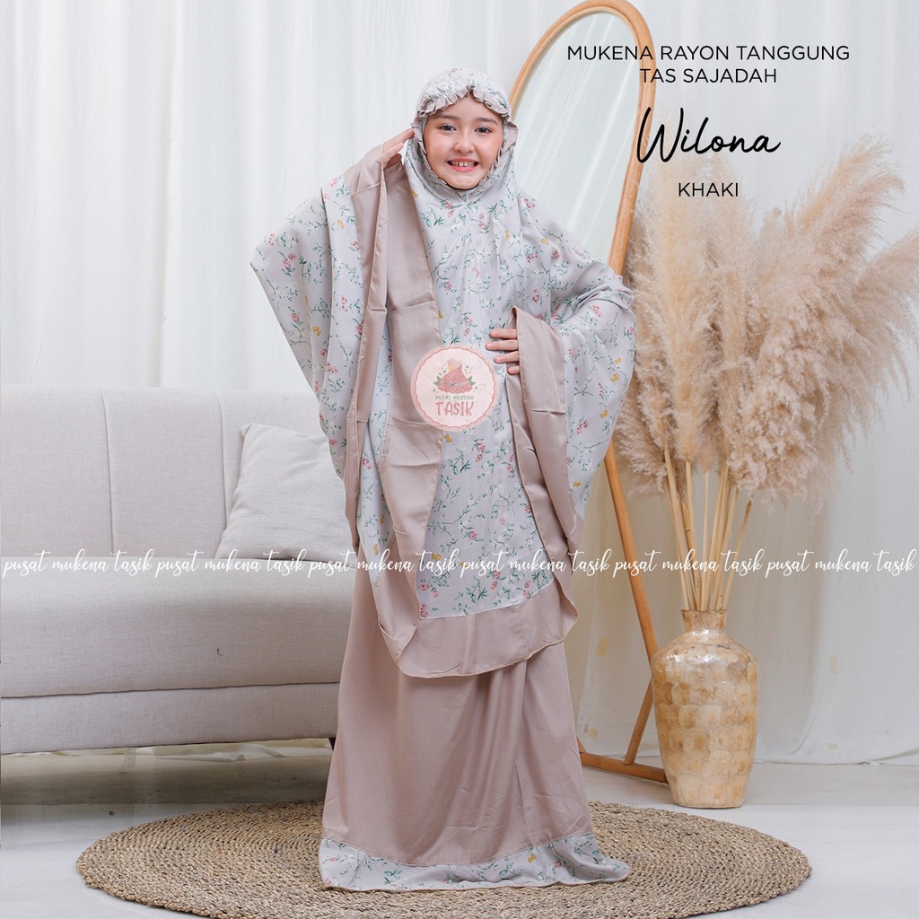 PUSAT MUKENA TASIK - MUKENA ANAK RAYON TANGGUNG MOTIF WILONA (TAS SAJADAH)