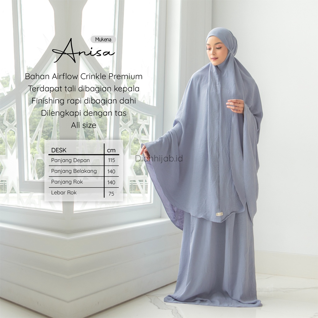 Mukena Dewasa Anisa by Dianhijab.id - Bahan Airflow Crincle Premium Mukena Travel Dewasa Jumbo Adem Nyaman Dipakai - Bisa Cod