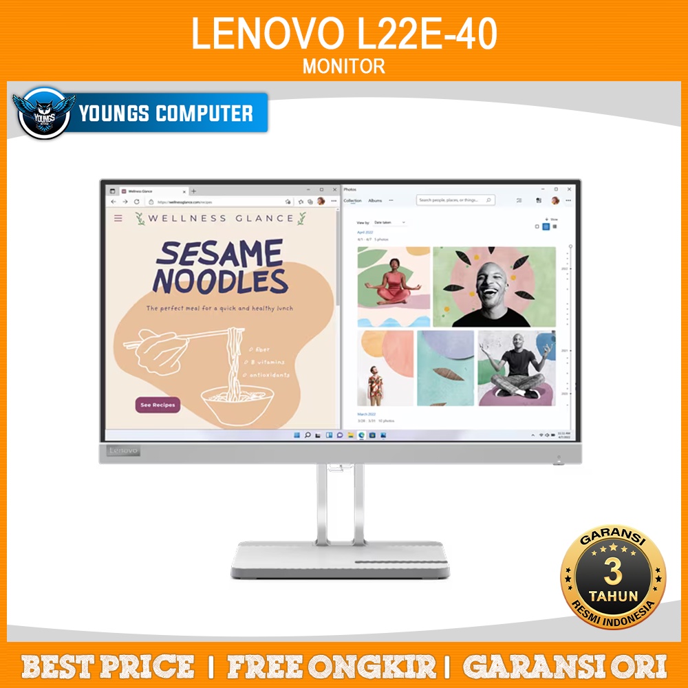 LED Monitor Lenovo L22e-40 22&quot; FHD VA 4ms 75Hz HDMI VGA VESA Freesync