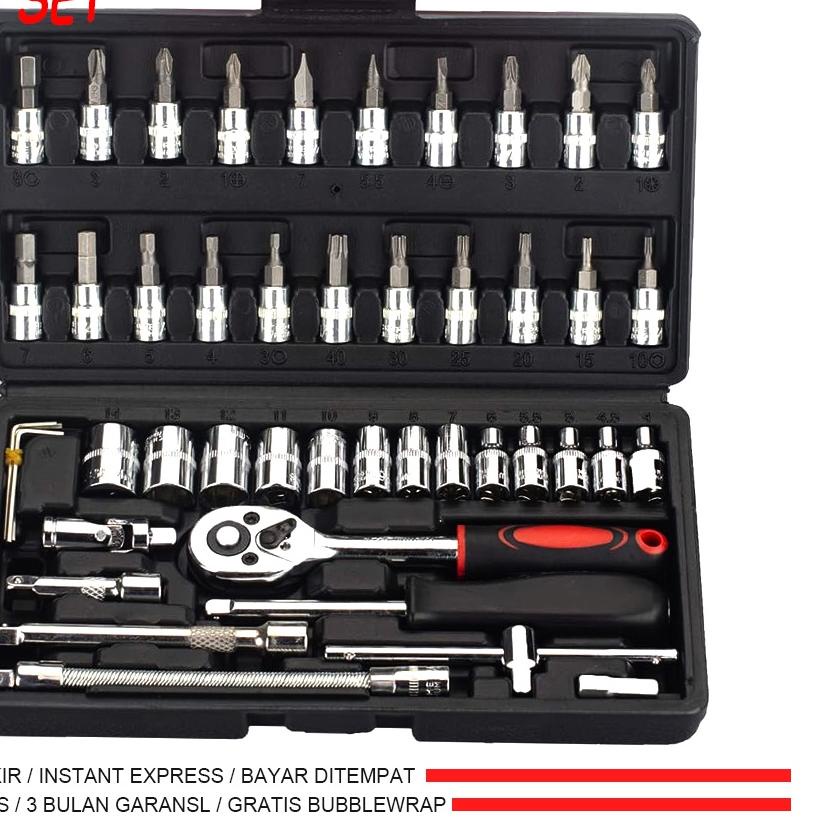 ✴ JLD kunci 1set lengkap 46 Pcs kunci shock set 1/4” Socket Wrench Pas socket Set car repair Drive S