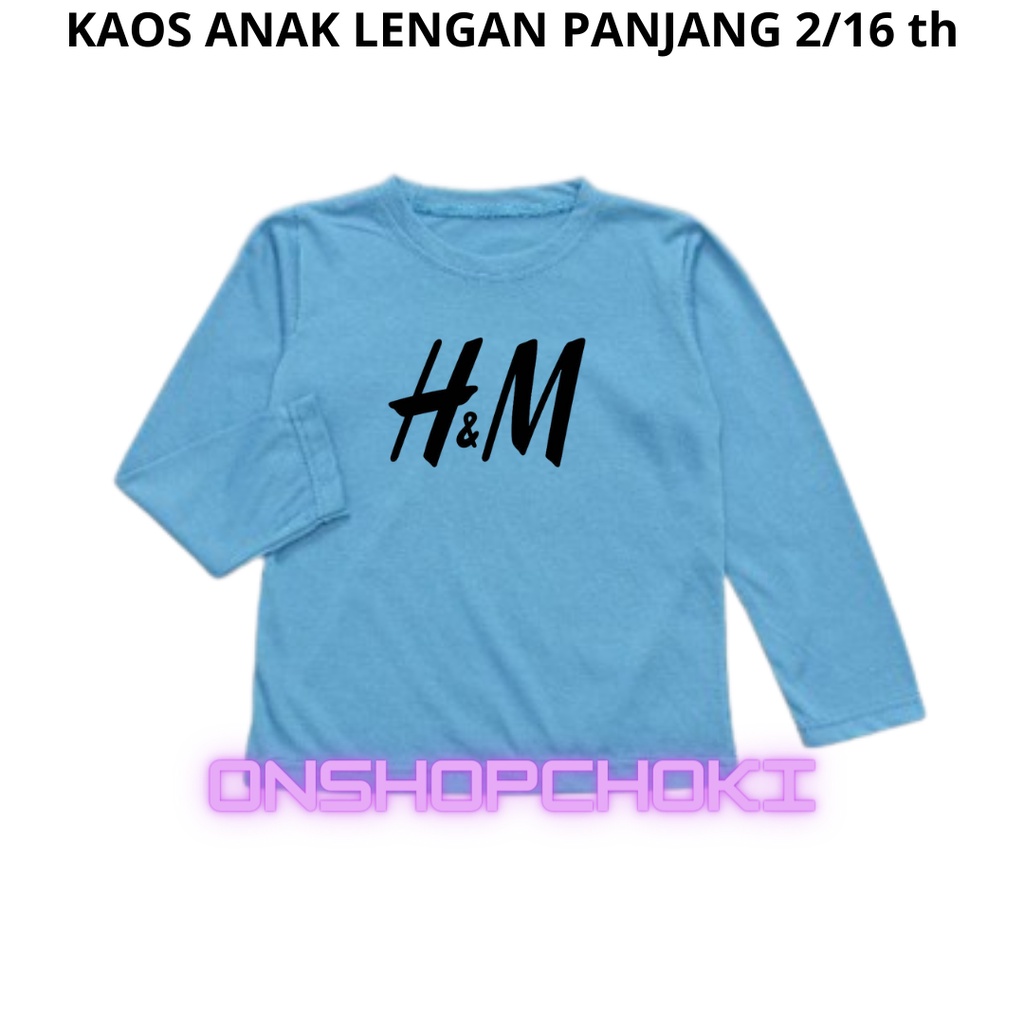 KAOS ANAK LENGAN PANJANG CEWEK/COWOK USIA 2/16 TH LOGO H.M CONTTOD COMBED PREMIUM