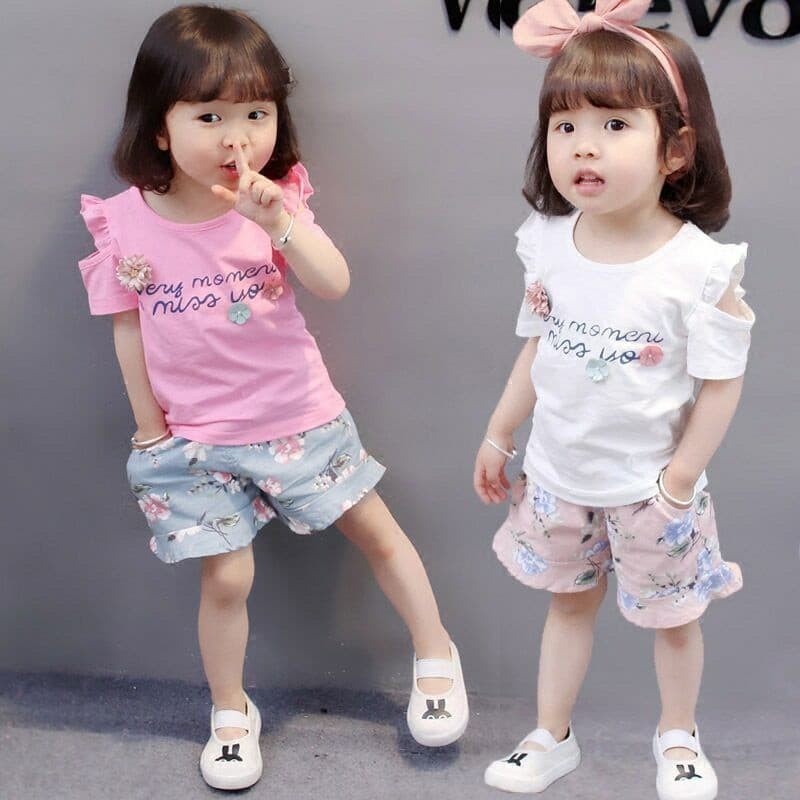 Setelan baju anak cewek import lengan pendek / baju anak perempuan usia umur 1 2 3 tahun