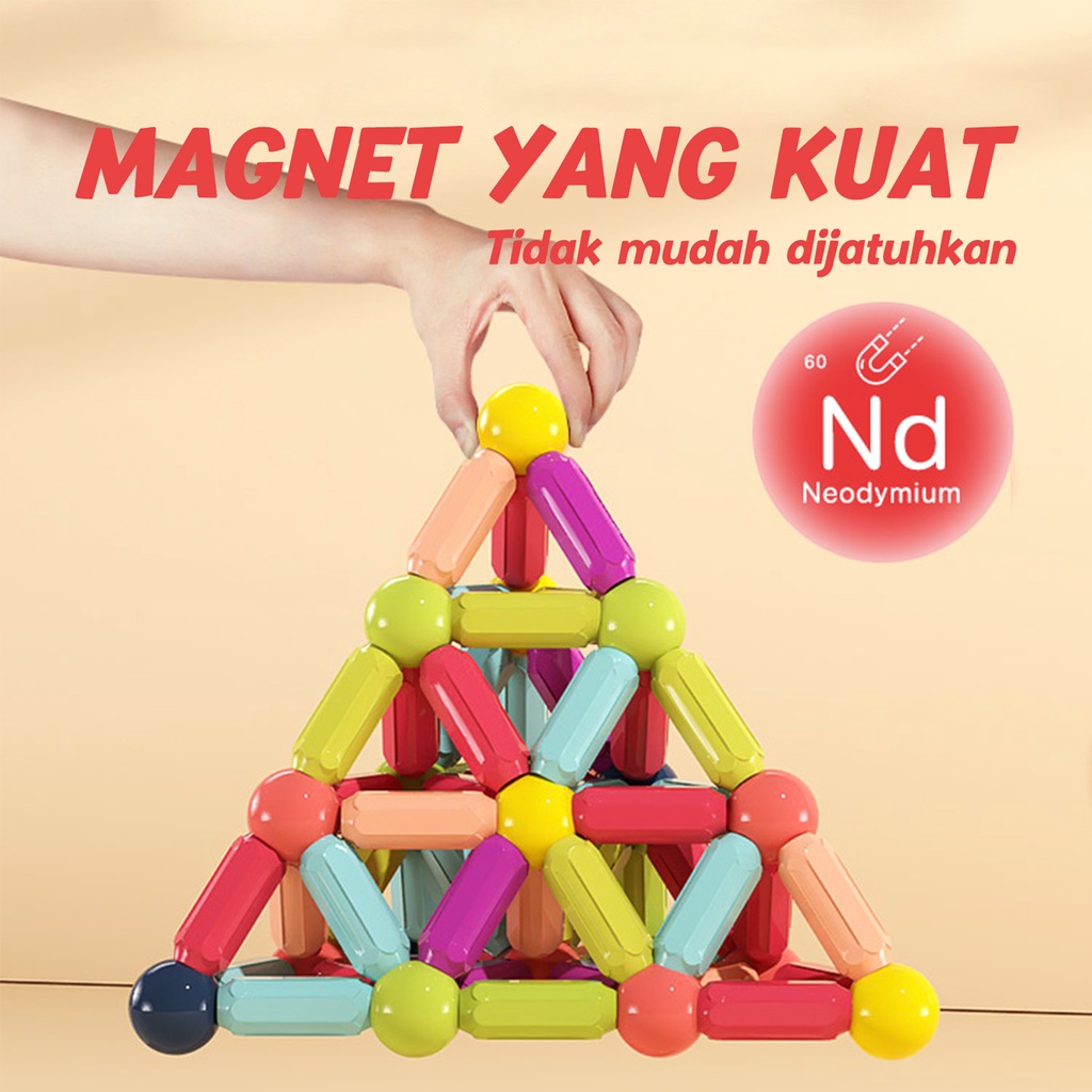 Puzzle Magnetik Tongkat &amp; Bola Mainan Pendidikan Awal Pengembangan Intelektual Montessori Dirakit Magnet Blok Bangunan untuk Anak Laki-laki dan Perempuan