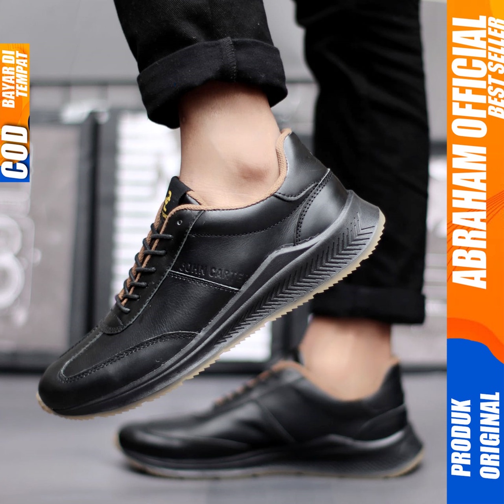 Sepatu Sneakers Pria Casual Kulit Asli Kerja Pria Hitam Sparte