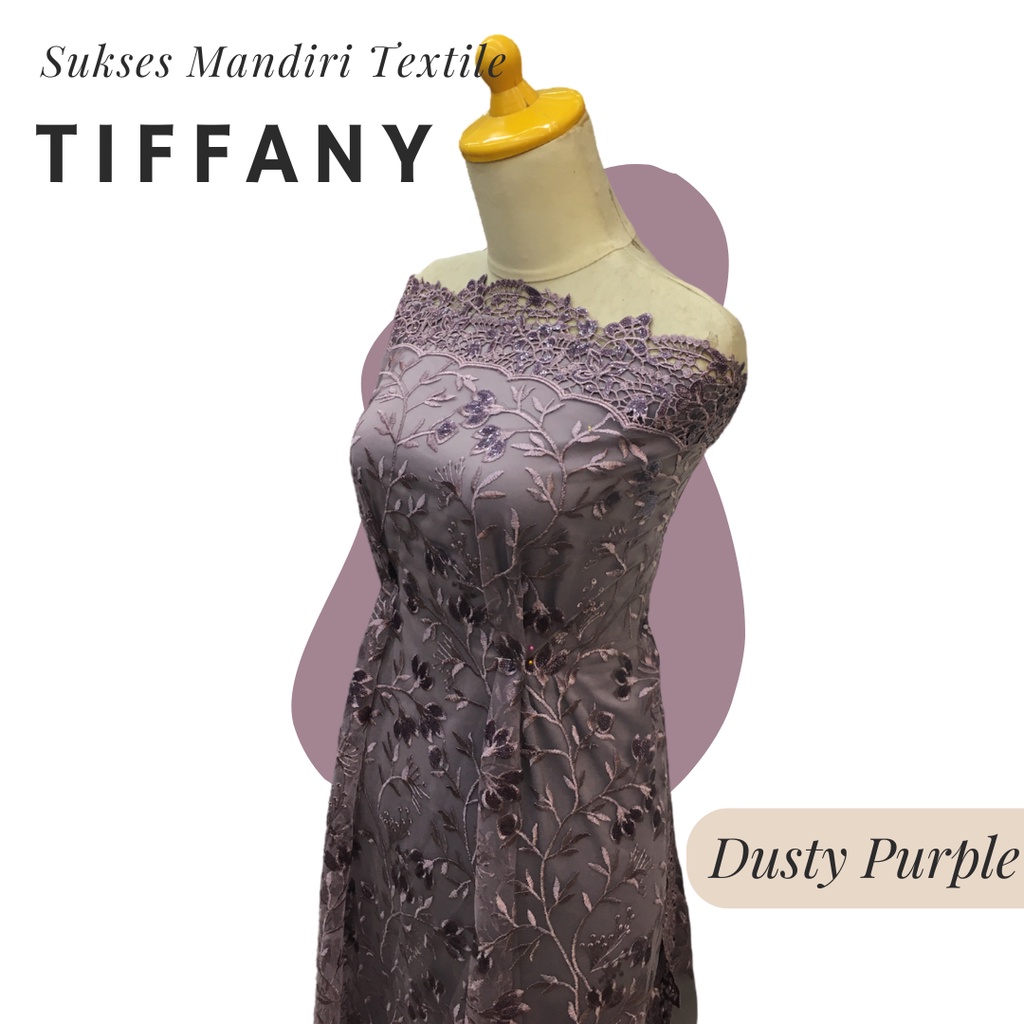 [TIFFANY] Brukat Tile Payet Renda Tile Motif Bunga Warna Dusty Purple Ungu | Harga ½ meter = 50 cm (