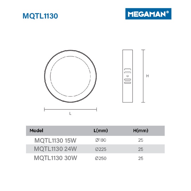 Megaman Lampu Downlight Outbow MQTL1130 24W 6500K / MQTL5001 30W 6500K