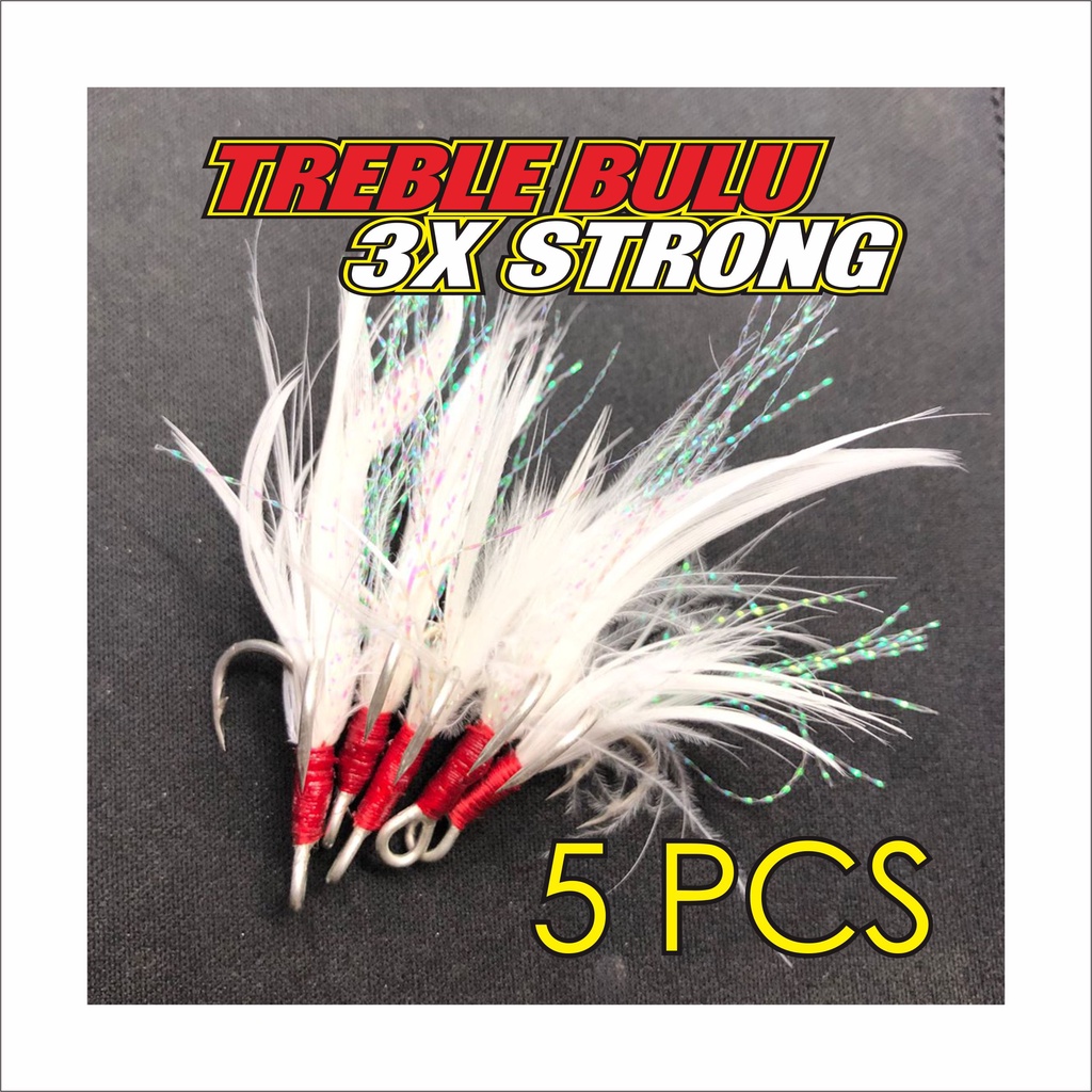 5Pcs Treble Hook Bulu  3X Strong Bahan Carbon #1 #2 #4 #6 #8 #10 #12